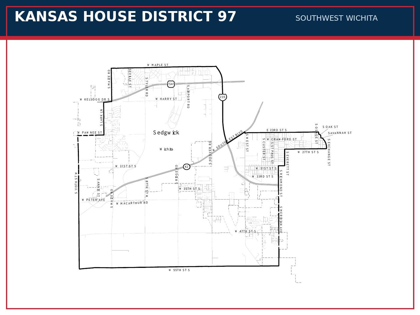 Map of Kansas House District 97 in southwest Wichita